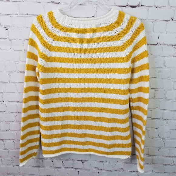 Akini 100% cotton NWOT yellow striped sweater - Picture 2 of 4